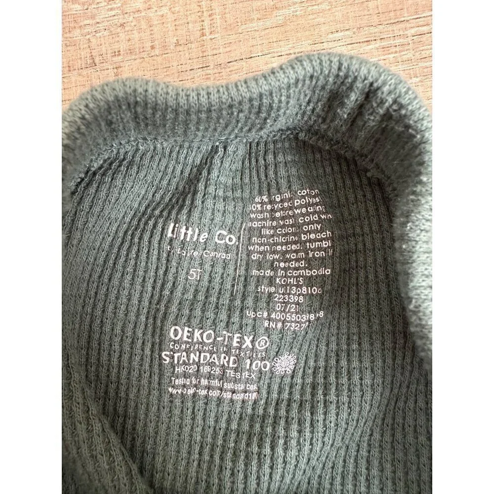 Little Co. Size 5T Toddler Waffle Knit Jogger Pants With Button Front In Sage Gr